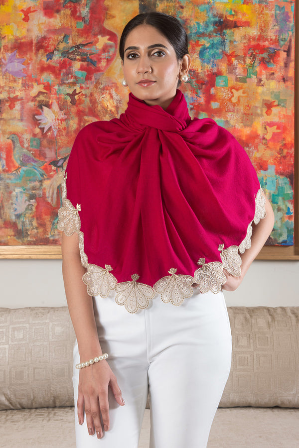 Mauli Petals  | Embroidered Wool Silk Stole